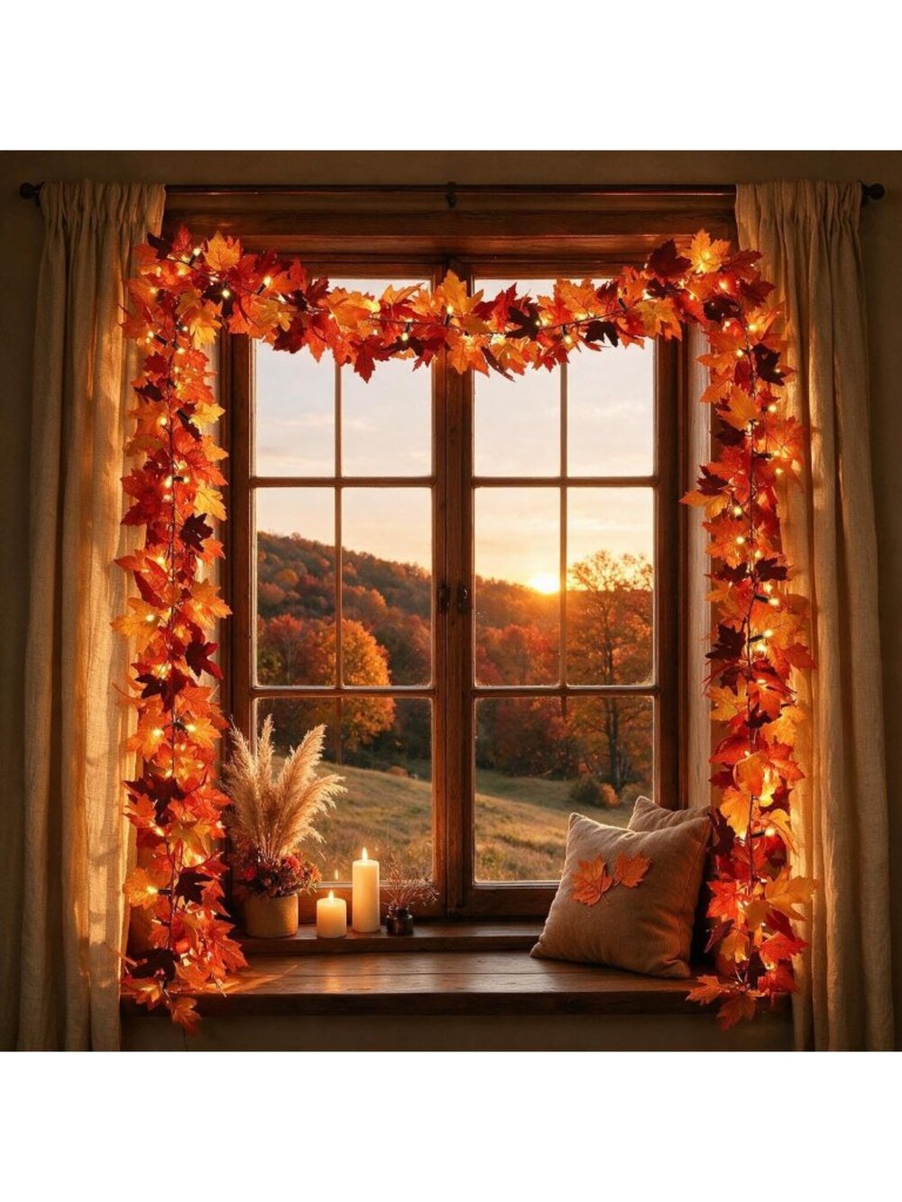 12Ft LED Fall Garland with 50 Lights, 8 Modes, Waterproof Maple Leaf Decor - Picture 7 of 7
